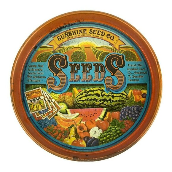 Vintage Sunshine Seed Co Metal Bar Tray By Cheinco 1970s Fruit Vegetable Design - Picture 1 of 8